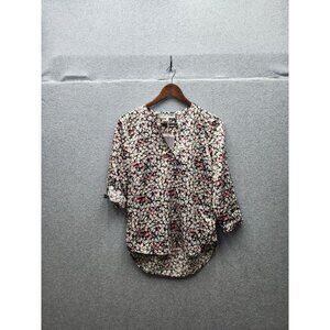 Daniel Rainn Womens Floral Print Blouse 3/4 Sleeve Polyester Size PS Black & Pin
